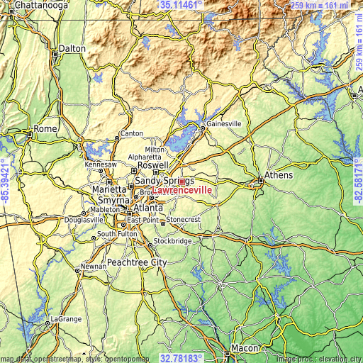 Topographic map of Lawrenceville