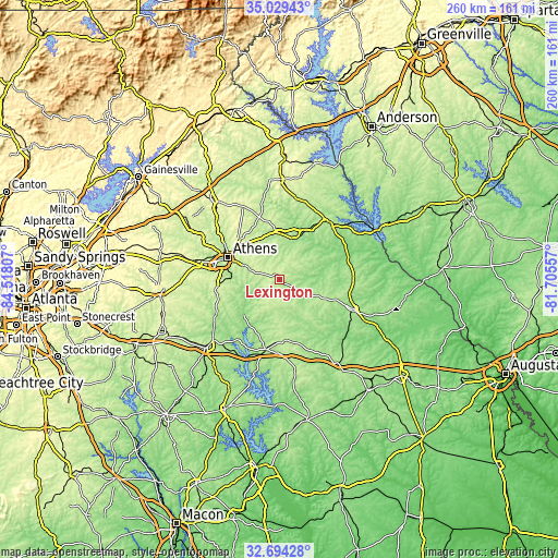 Topographic map of Lexington