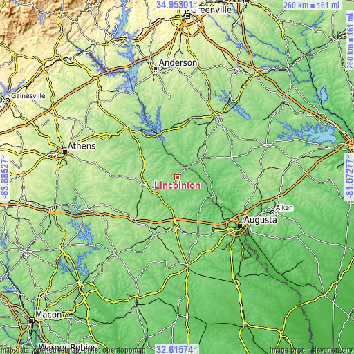 Topographic map of Lincolnton