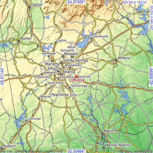 Topographic map of Lithonia