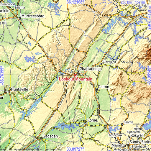 Topographic map of Lookout Mountain