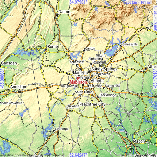 Topographic map of Mableton