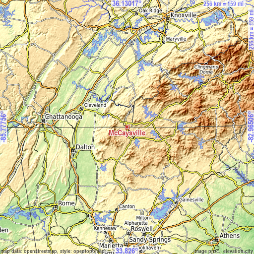 Topographic map of McCaysville