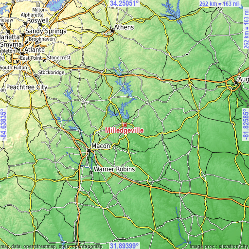 Topographic map of Milledgeville