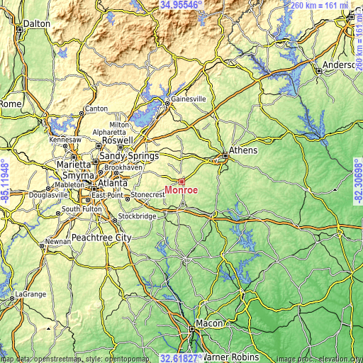 Topographic map of Monroe