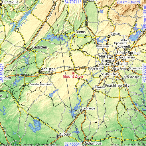 Topographic map of Mount Zion