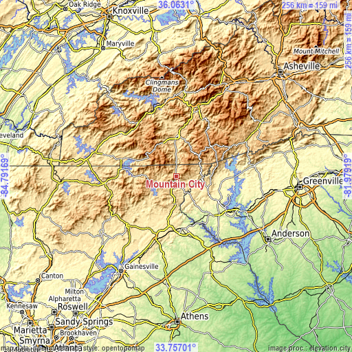 Topographic map of Mountain City