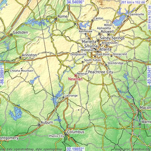 Topographic map of Newnan