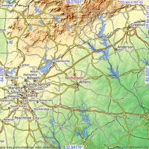 Topographic map of Nicholson