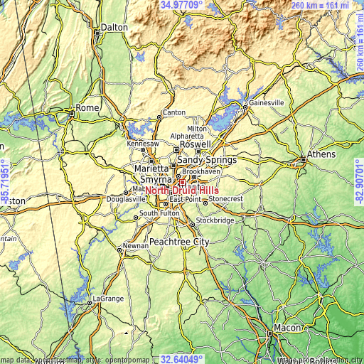 Topographic map of North Druid Hills