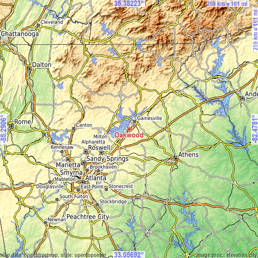 Topographic map of Oakwood