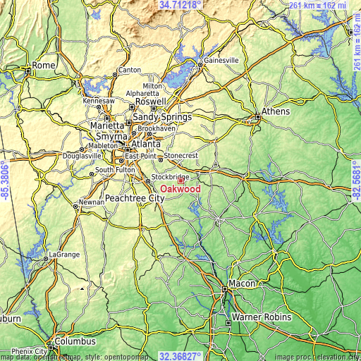 Topographic map of Oakwood