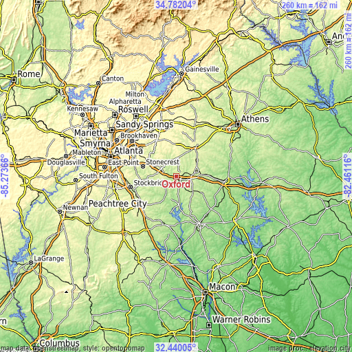 Topographic map of Oxford