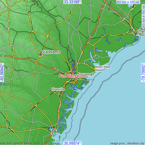 Topographic map of Port Wentworth