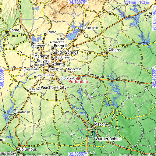 Topographic map of Porterdale