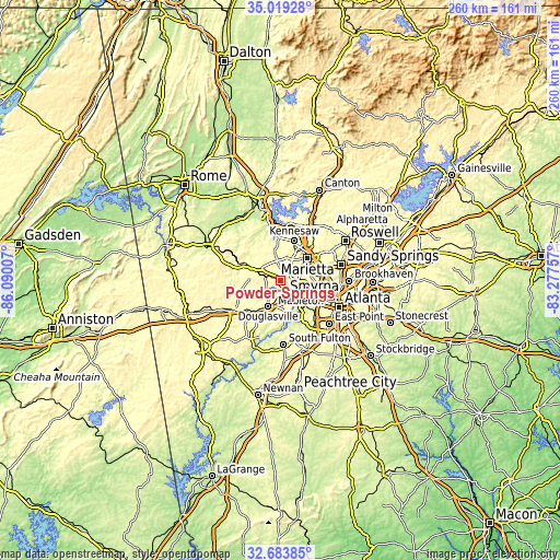 Topographic map of Powder Springs