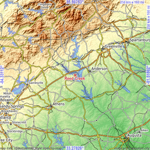 Topographic map of Reed Creek