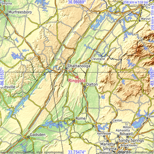 Topographic map of Ringgold