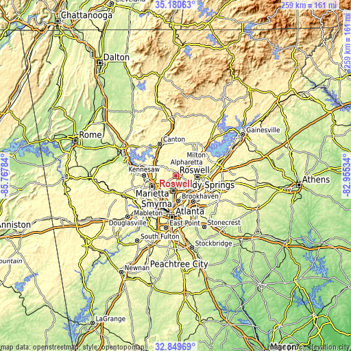 Topographic map of Roswell