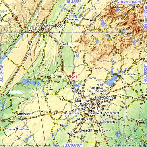 Topographic map of Rydal