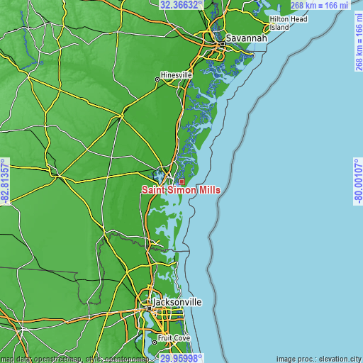 Topographic map of Saint Simon Mills