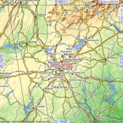 Topographic map of Sandy Springs