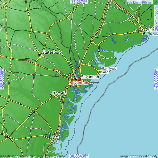 Topographic map of Savannah