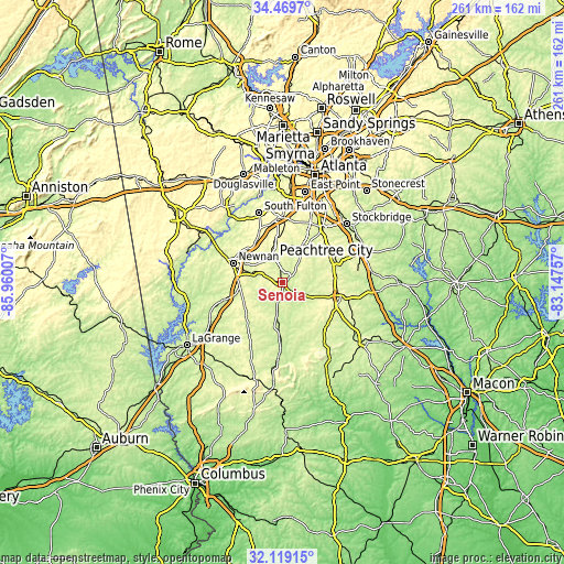 Topographic map of Senoia