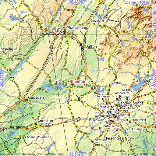 Topographic map of Shannon