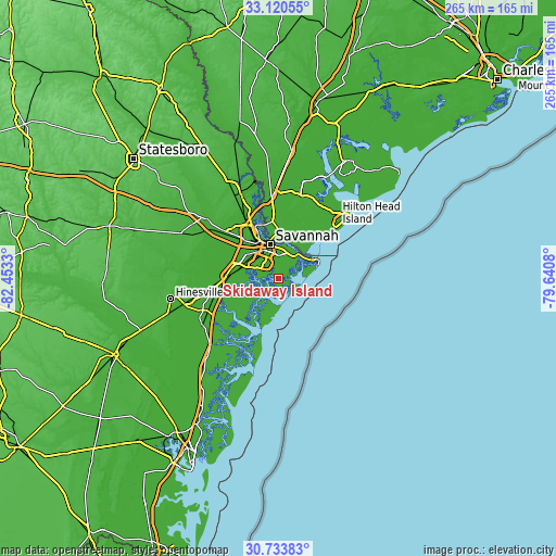 Topographic map of Skidaway Island