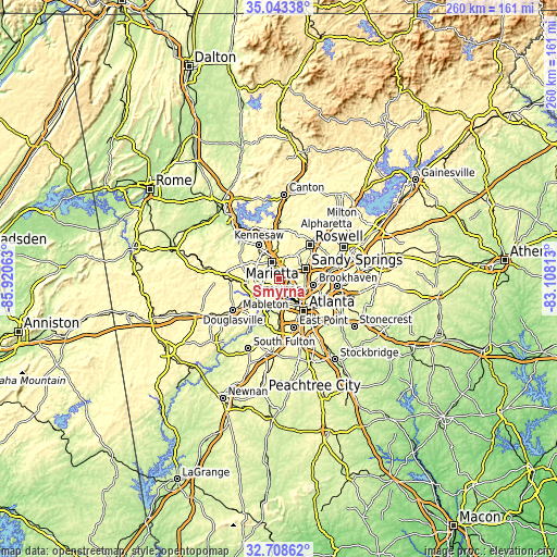 Topographic map of Smyrna