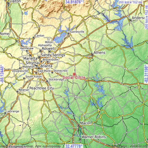 Topographic map of Social Circle