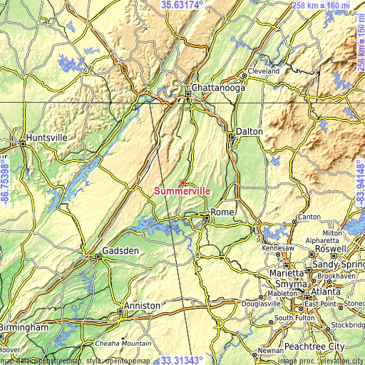 Topographic map of Summerville