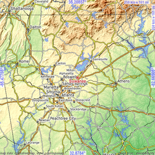 Topographic map of Suwanee