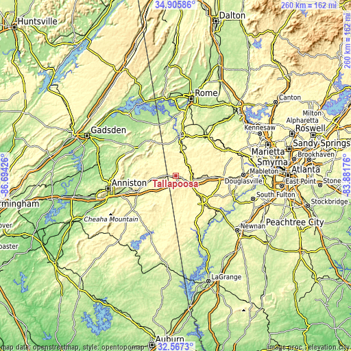 Topographic map of Tallapoosa