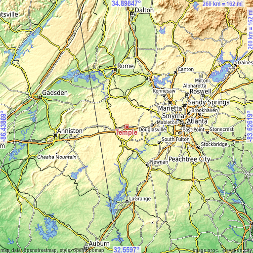 Topographic map of Temple