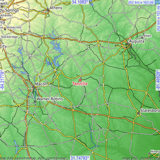 Topographic map of Tennille