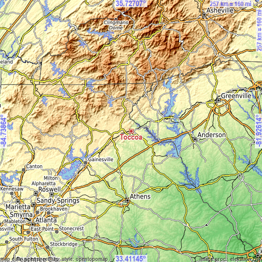 Topographic map of Toccoa