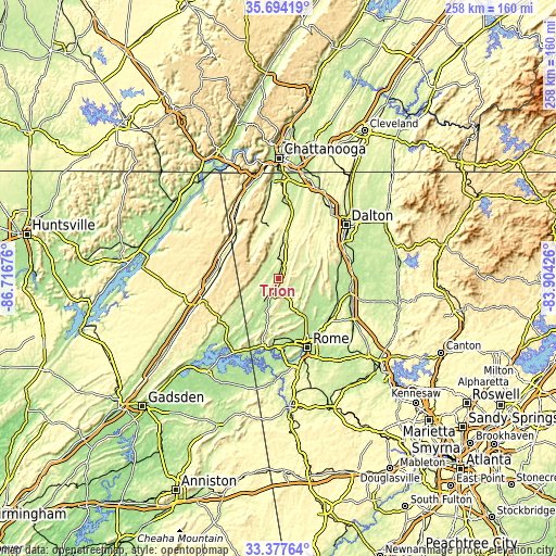 Topographic map of Trion