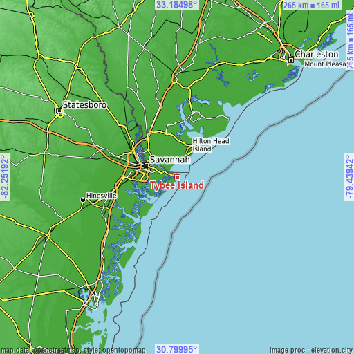 Topographic map of Tybee Island