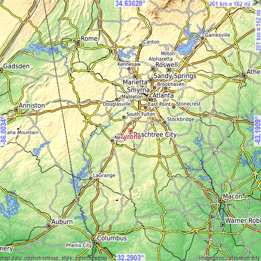 Topographic map of Tyrone