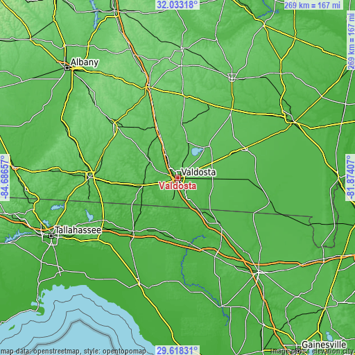 Topographic map of Valdosta