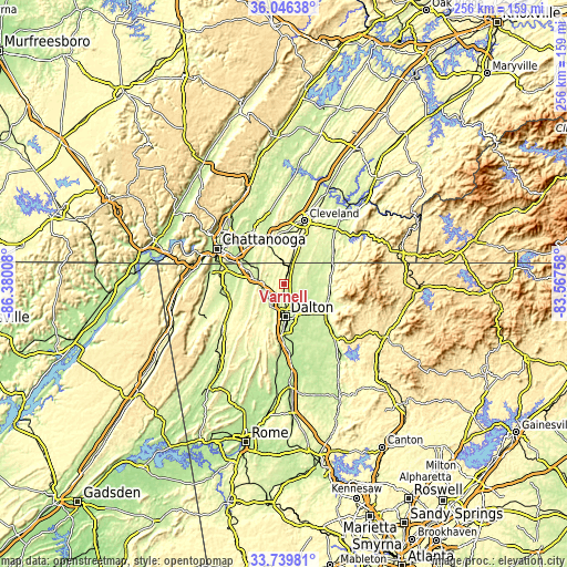 Topographic map of Varnell