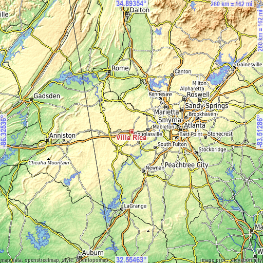 Topographic map of Villa Rica