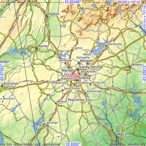 Topographic map of Vinings