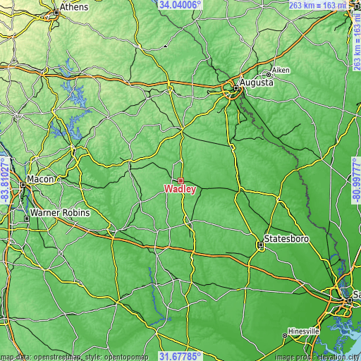 Topographic map of Wadley