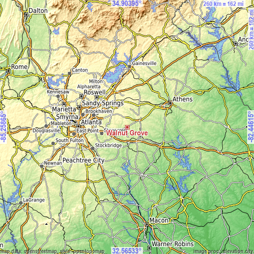 Topographic map of Walnut Grove