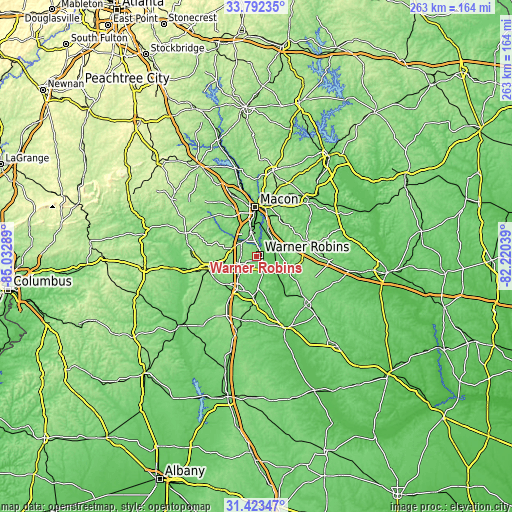Topographic map of Warner Robins