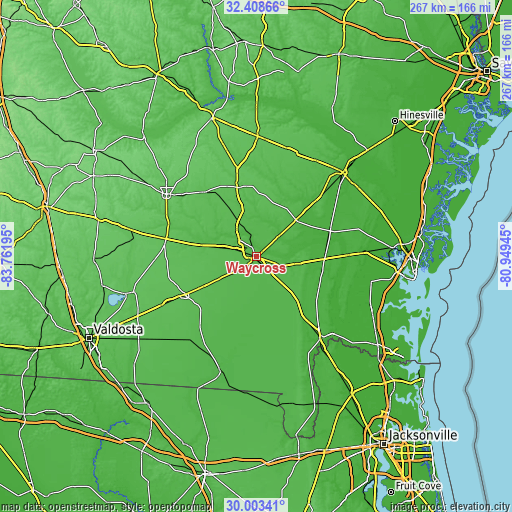 Topographic map of Waycross