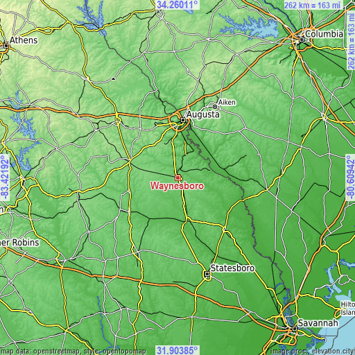 Topographic map of Waynesboro